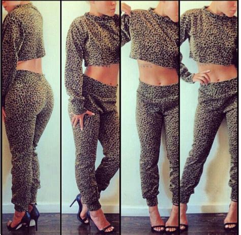 leopard print jogging suit.